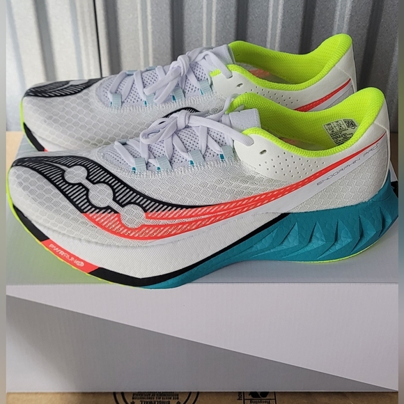 Saucony Endorphin Pro 4 running shoes in the "White/Mutant" colorway Men's 11.5 - Picture 3 of 5